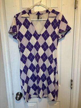 H&M Purple & White Argyle Polo Dress